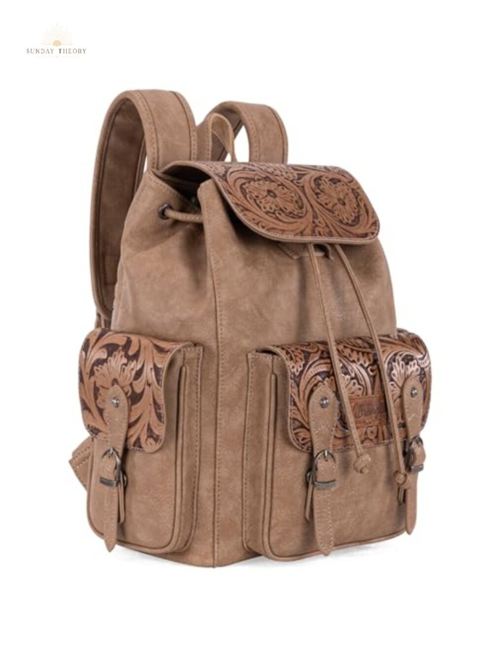Floral Tooled Western Backpack Purse w/ Drawstring & Magnetic Closure